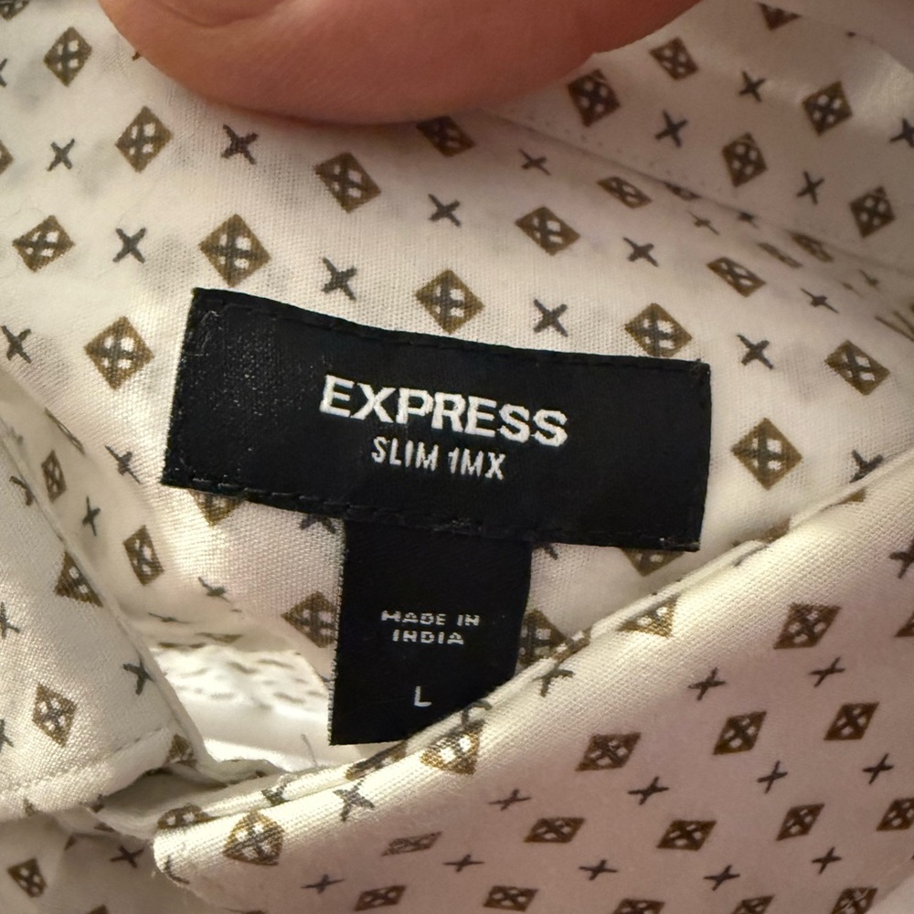 Express White And Black Patterned Button Down Dre… - image 3